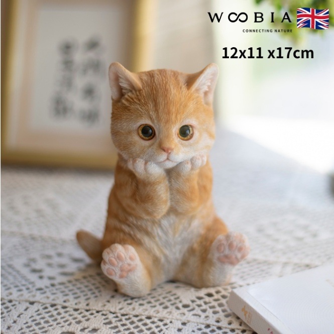 かわいい猫の置物 頬杖をつく茶トラ猫 高さ17cm woobia ウービア
