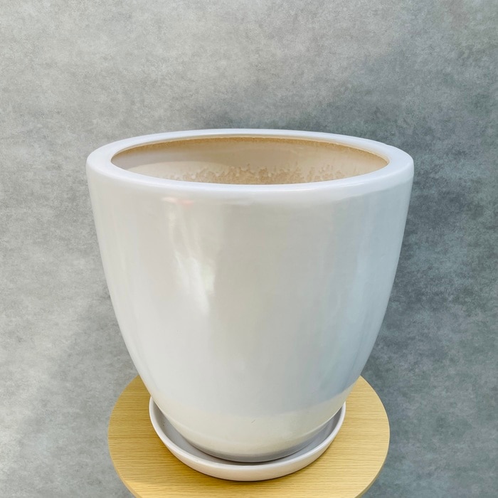 植木鉢 大型 13号 白色 ホワイト WYモダン PR6 マット釉 受け皿付き