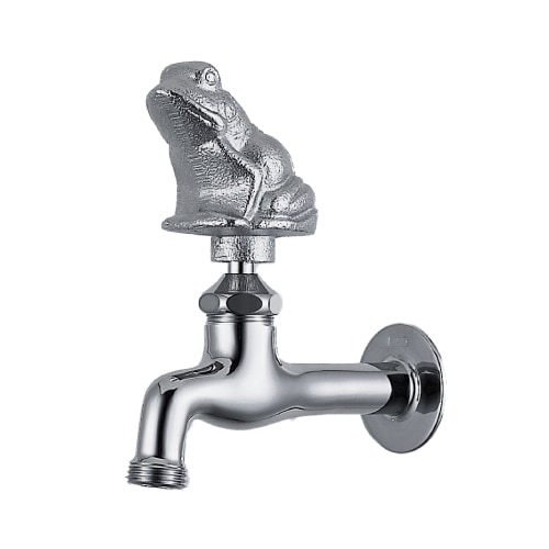 ユニークな蛙のガーデン水栓（胴長・メッキ）｜動物の形をした、レトロ