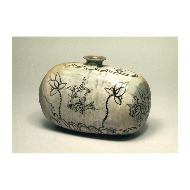 ポストカード：粉青鉄絵蓮池鳥魚文俵壺(韓国陶磁K10) | ポストカード