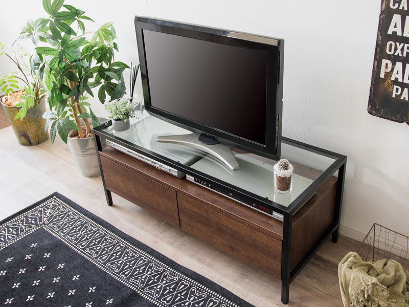 ガラス天板×アイアン×木目のテレビボード｜幅97cm | インテリア・家具