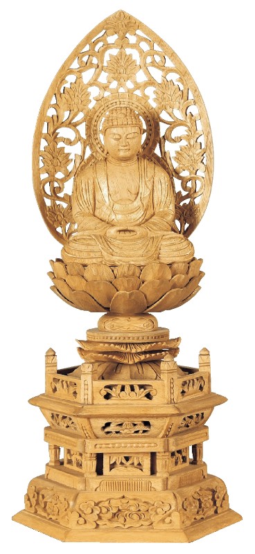 楠木地彫 六角台座 座釈迦 金泥書｜モダン仏壇、現代的な仏壇のもりきよ