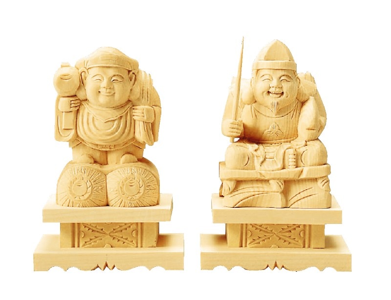 総白木 恵比寿・大黒天 台付 【身丈約1.8寸】｜モダン仏壇、現代的な