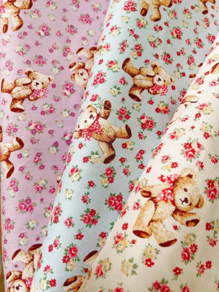テディベア｜クラシカルモダンフラワーベア｜オックス生地｜くま柄｜布