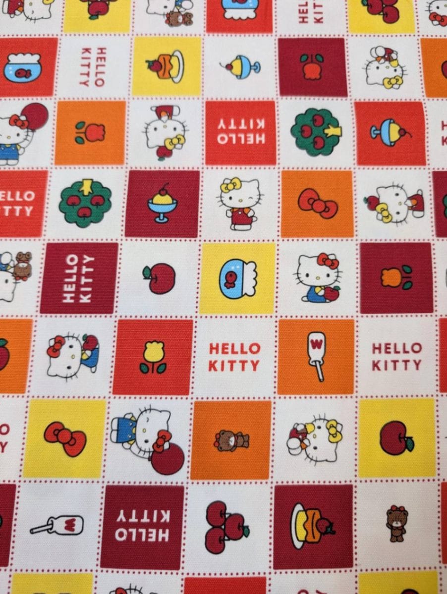 ハローキティ｜レトロスクエア｜オックス｜ 赤｜生地｜サンリオ