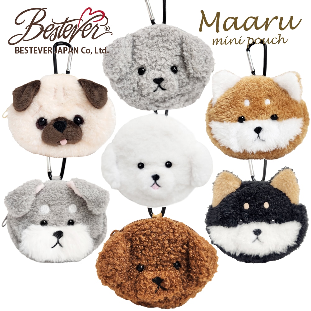 BESTEVER】まある ミニポーチ 犬 動物 ポーチ 顔型 プードルレッド