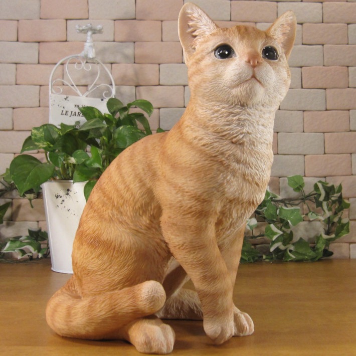 リアルな猫の置物 チャトラ お座り ネコ ねこ キャット オブジェ 店舗