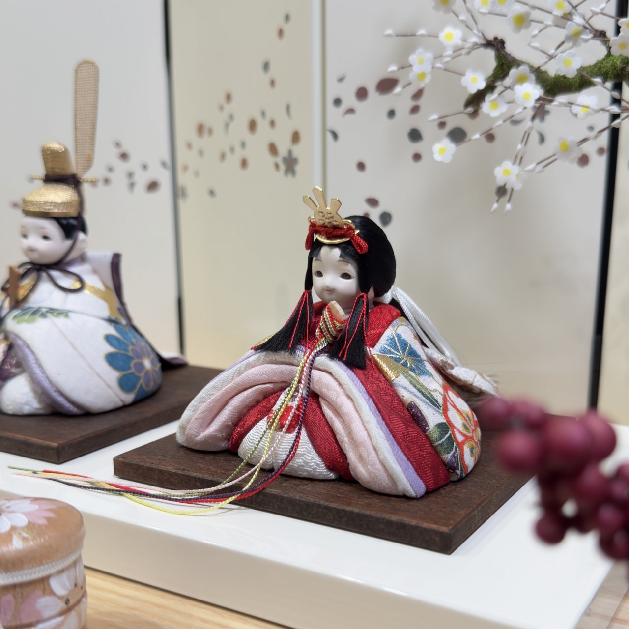 rico美月（みづき）木目込み親王飾り雛人形 高岡塗台 ミルキー桜蒔絵