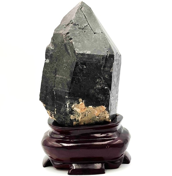 web店頭同時販売品】モリオン原石 ポイント原石特大 2340g 台座付き