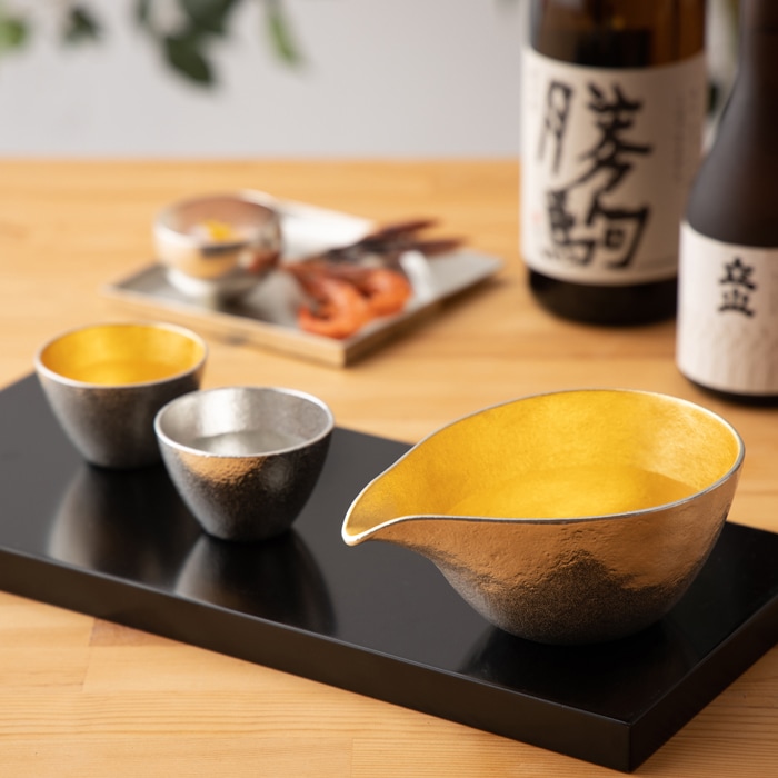 片口 - 大 - 金箔・ぐい呑 錫・金箔セット（桐箱入）｜錫製雑貨・酒器