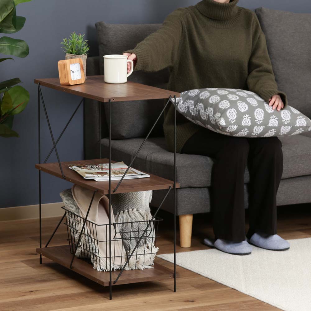 不二貿易 EZBO ワイヤーラック 3段 60幅 ミドルブラウン 77541 | 全