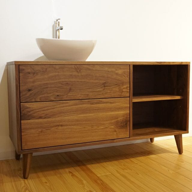 ウォールナット無垢オリジナル洗面化粧台 ＜洗面ボールは別売り