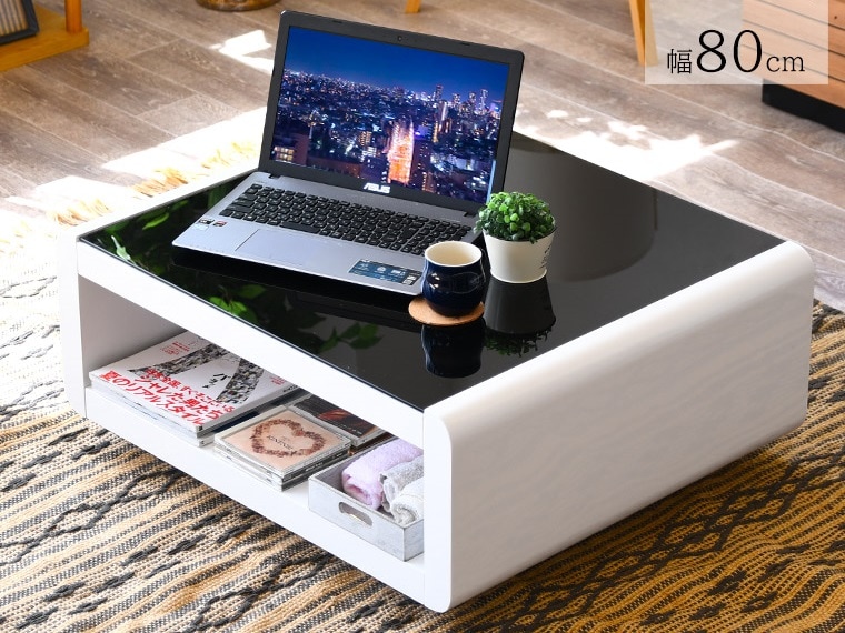 ガラス天板 エナメル塗装 ローテーブル センターテーブル リビング