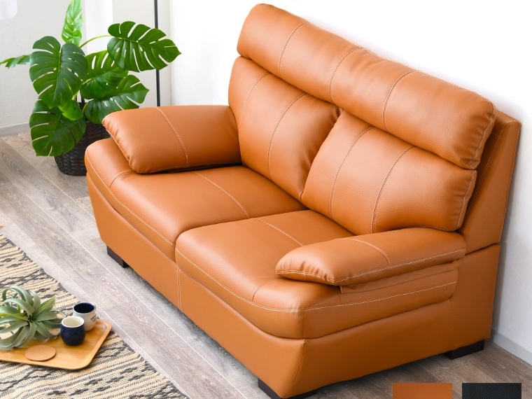 掛け心地にこだわった レザー張り ソファー 2人掛け 丈夫な張地