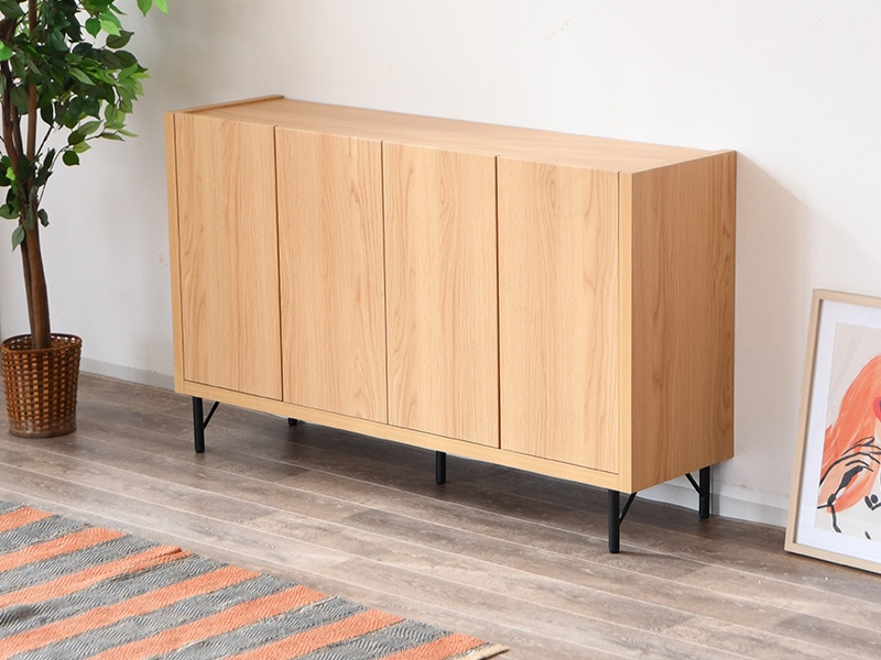 リビングボード ハイタイプ 150 サイドボード キャビネット 脚付き