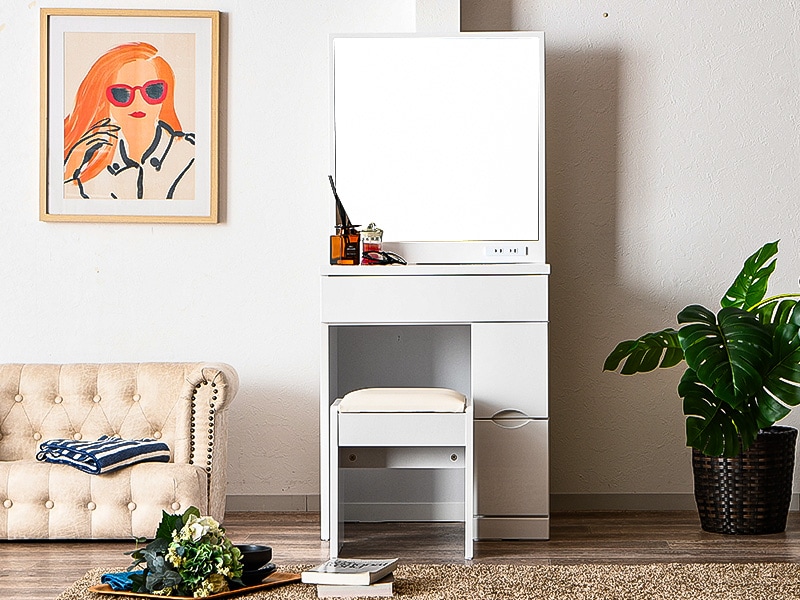 ドレッサー 化粧台 一面鏡 椅子付 鏡 ミラー 鏡台 メイク台 幅60cm