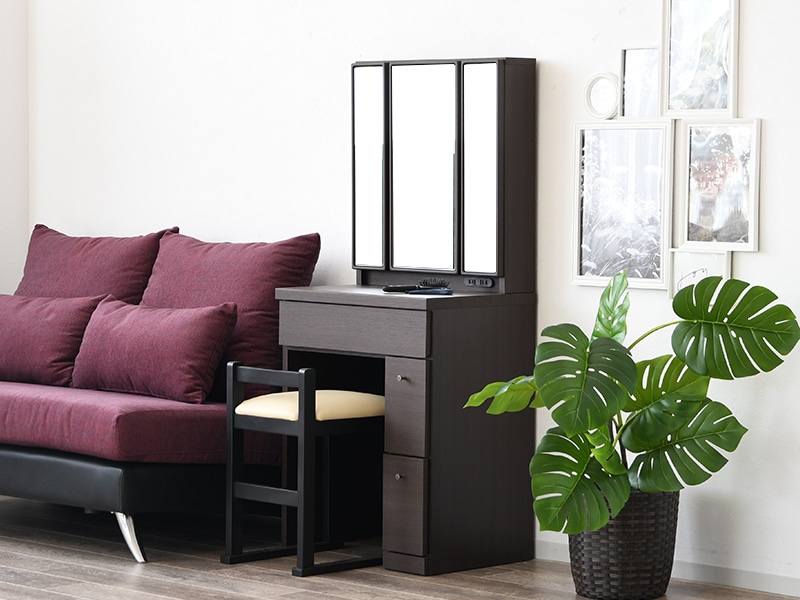 三面鏡 3面鏡 ドレッサー 白 鏡面 デスク コンパクト スツール付き