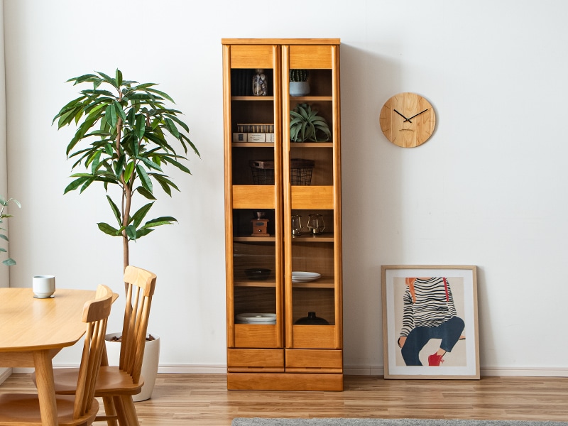 本棚 書棚 扉付き スリム ハイタイプ 完成品 ガラス 漫画 コミック