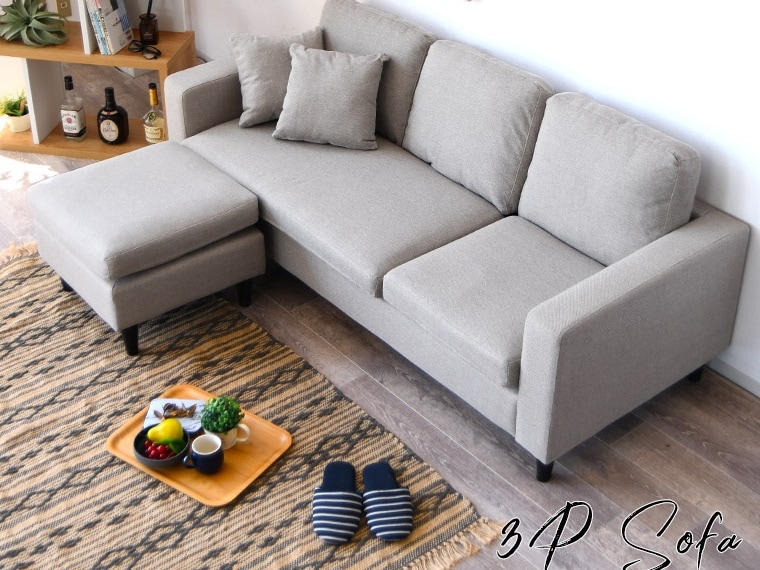 シンプルデザイン カウチソファー 三人掛け オットマン ソファ 3人掛け