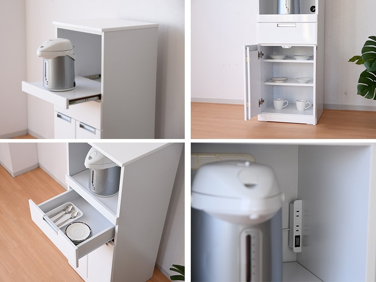 コンパクト レンジ台 幅49cm 食器棚 ホワイト 鏡面塗装 扉収納タイプ