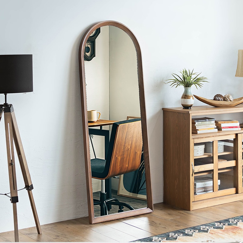 姿見 ミラー おしゃれ 木製 全身鏡 鏡 四角 アーチ スタンドミラー