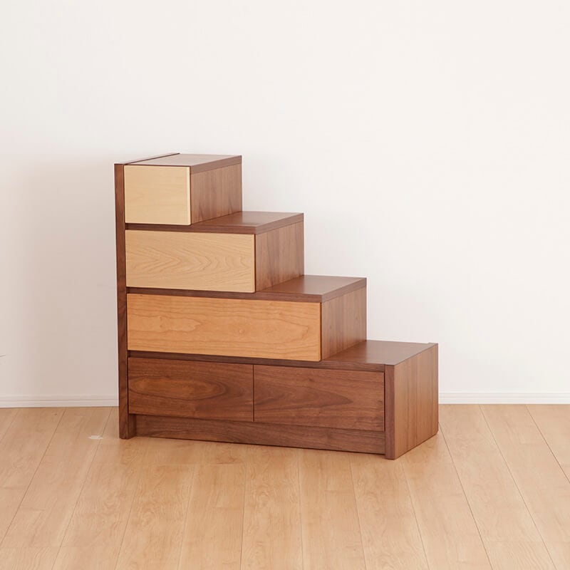 開梱設置無料]【大川家具】≪受注生産≫階段チェスト 90cm幅4段