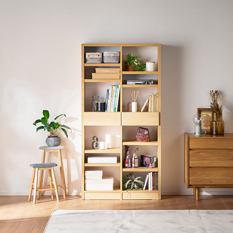 大川家具】書棚 90cm幅 リーブル ナチュラル/ブラウン/ホワイト [中村