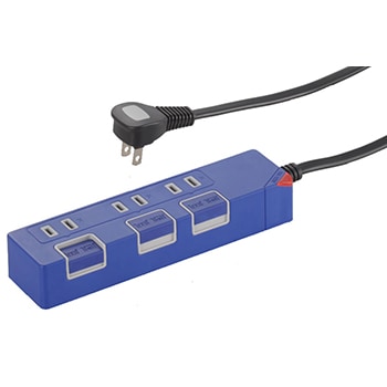 電源タップ 押しボタンスイッチ付き 3個口 1.5mブルー｜HS-T1149A 00