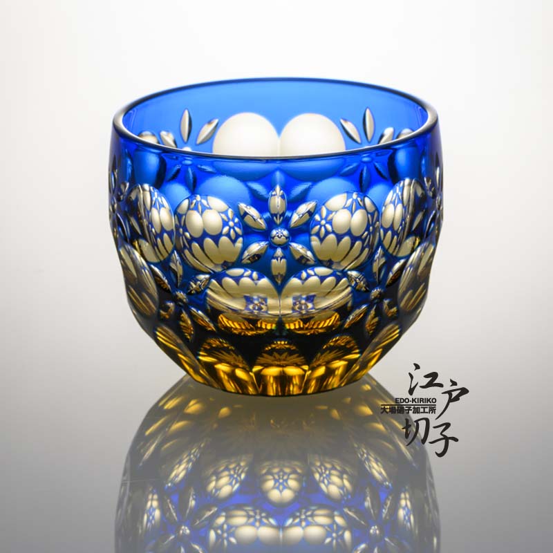 ルリ色と琥珀色の江戸切子｜江戸切子グラス ルリ／琥珀｜大場硝子加工所