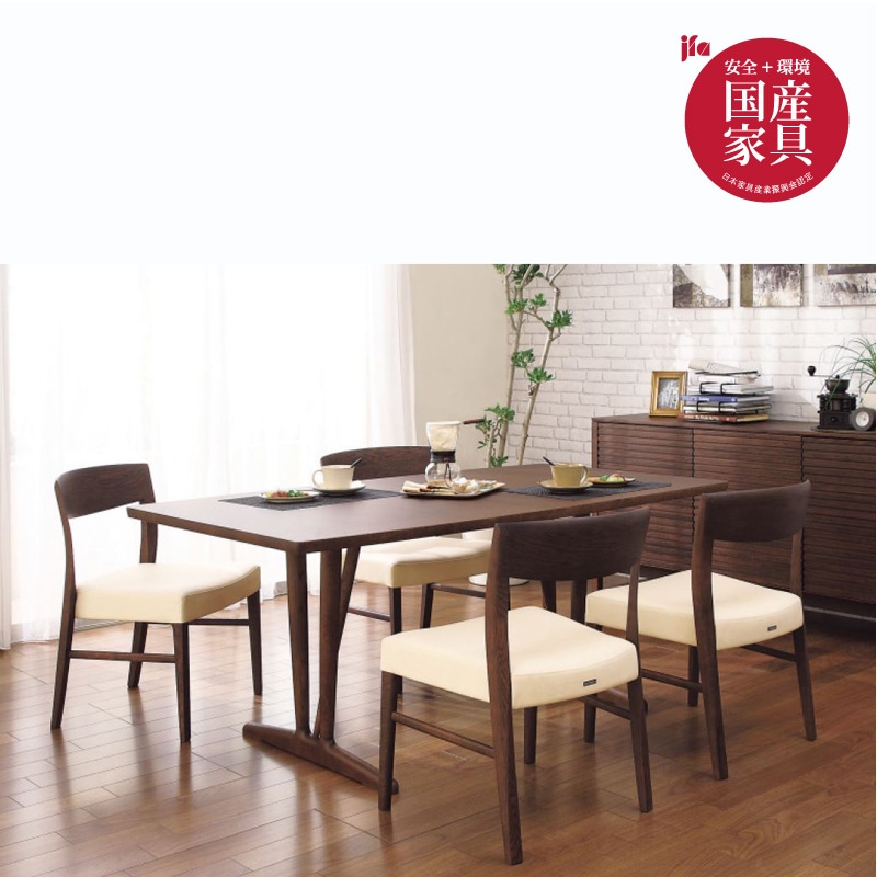 カリモク】 4人掛け食堂セット オーク無垢材 モカブラウン色 幅165cm