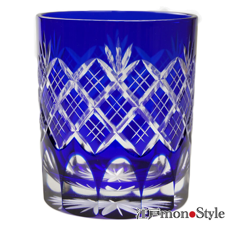 江戸切子オールドグラス(重ね矢来/瑠璃)【名入れ可】 江戸monoStyle