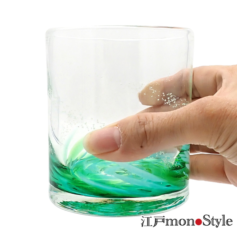琉球ガラス】ロックグラス(海蛍/緑)【名入れ・メッセージ入れ可】 江戸