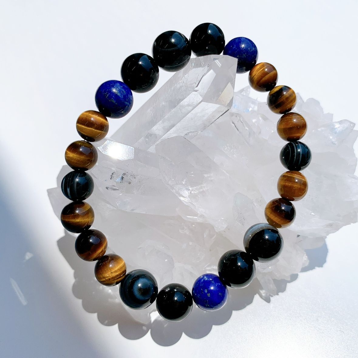 73Y]ラピスラズリ,タイガーアイ(3A),天眼石,オニキス ブレスレット