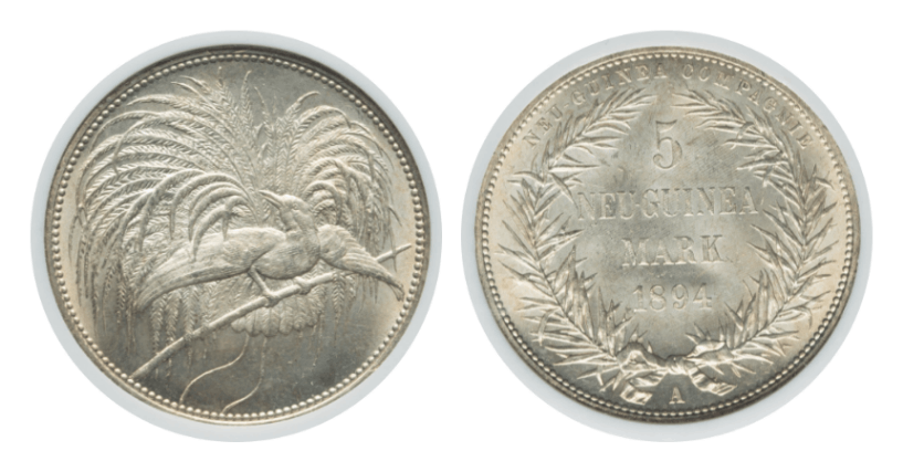 MS65】1894年 ドイツ領ニューギニア 極楽鳥 5マルク銀貨 | すべての