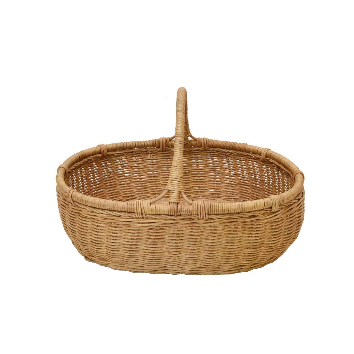 ラタン製かごバッグ 小判型 バスケット 浅型 楕円 L 籐籠