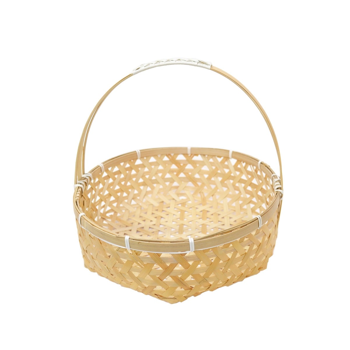 竹製 三つ目編み 一本手 丸籠 浅型 L 竹の収穫かご 篭