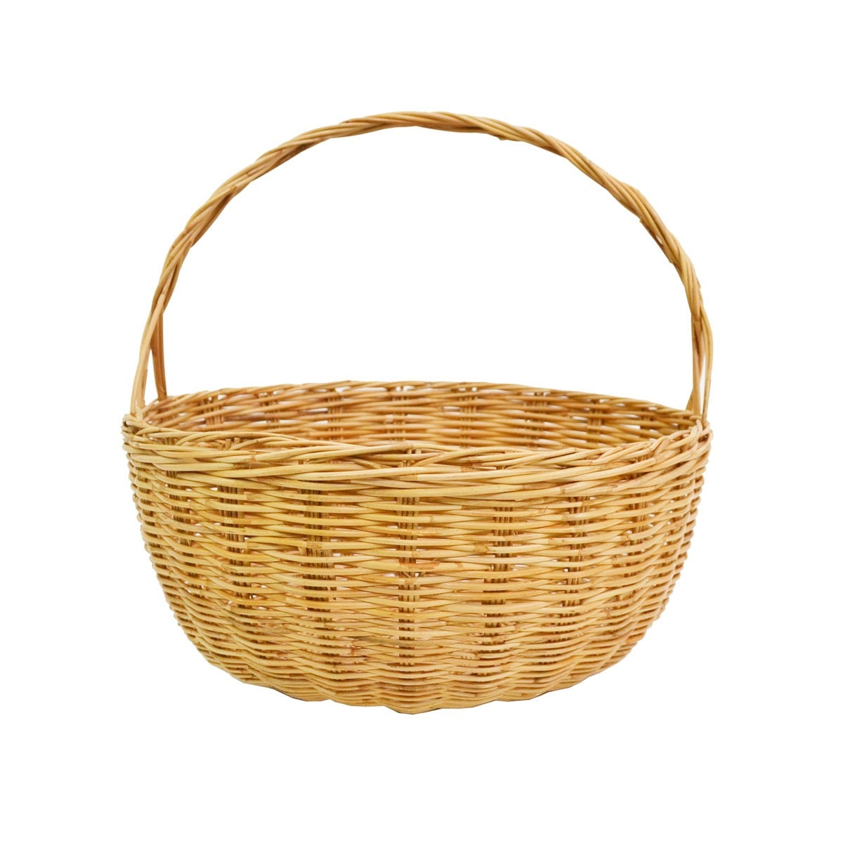 タイ製 ラタン 一本手 丸籠 サークルバスケット 三つ編み