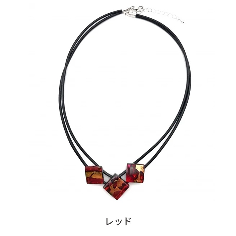 Mix] ネックレス(ガラス3連・革紐タイプ)全2色 | 福村硝子 | ものと