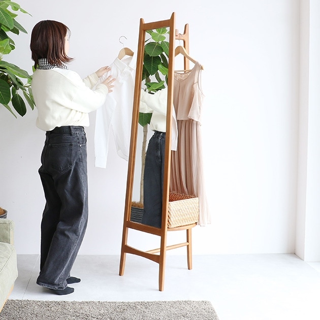 全身ミラー付きハンガーラック Mirror Hanger -charl- ブラウン