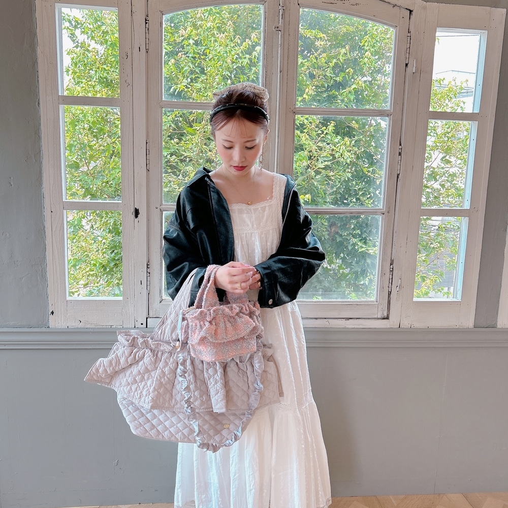 フリルバッグ Tweedy Bebe【ピーチ×シルバー】2サイズ | BAG,♡