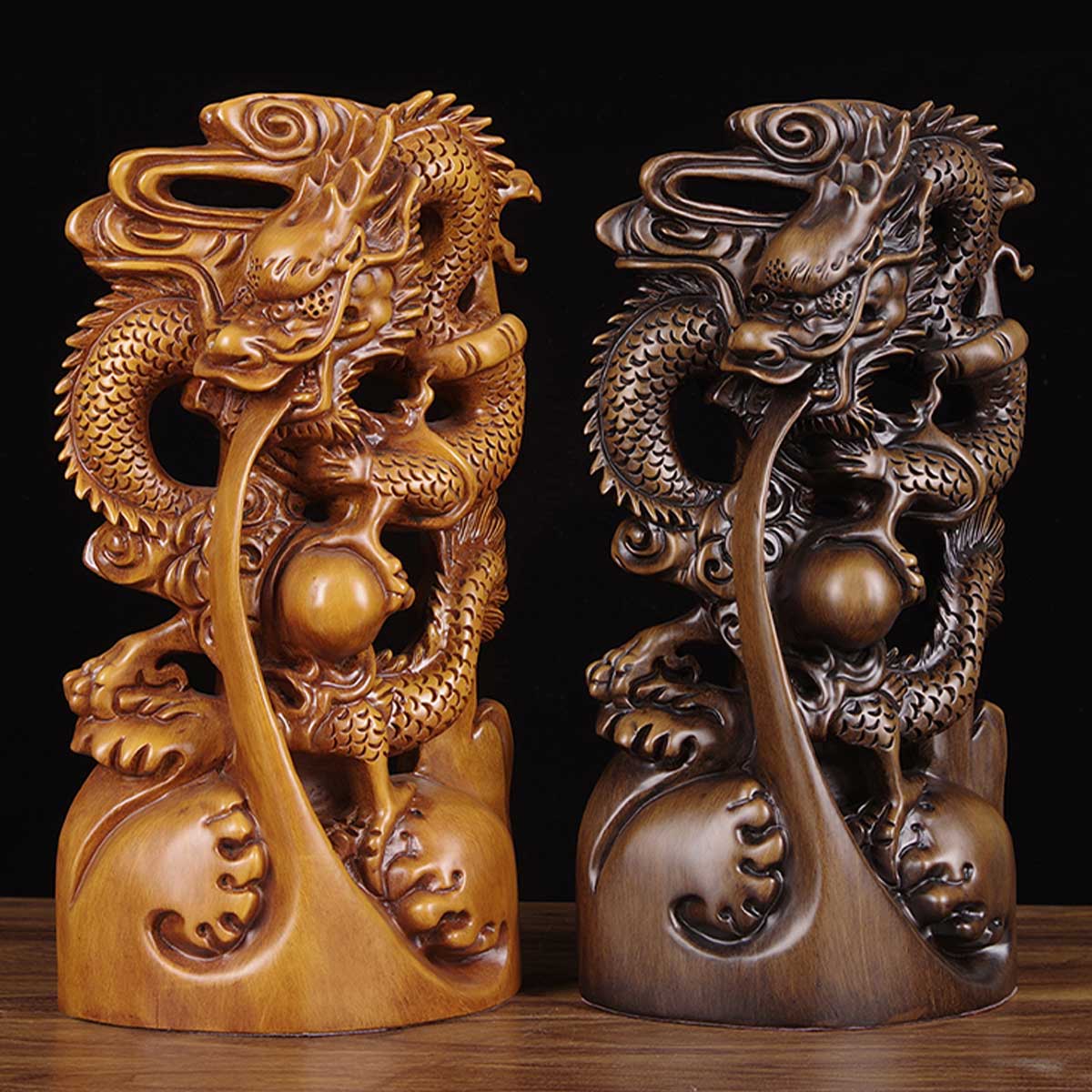 龍神 木彫り彫刻 ｜黒壇・花梨製 4本爪水龍｜金運・財運・出世運を招く