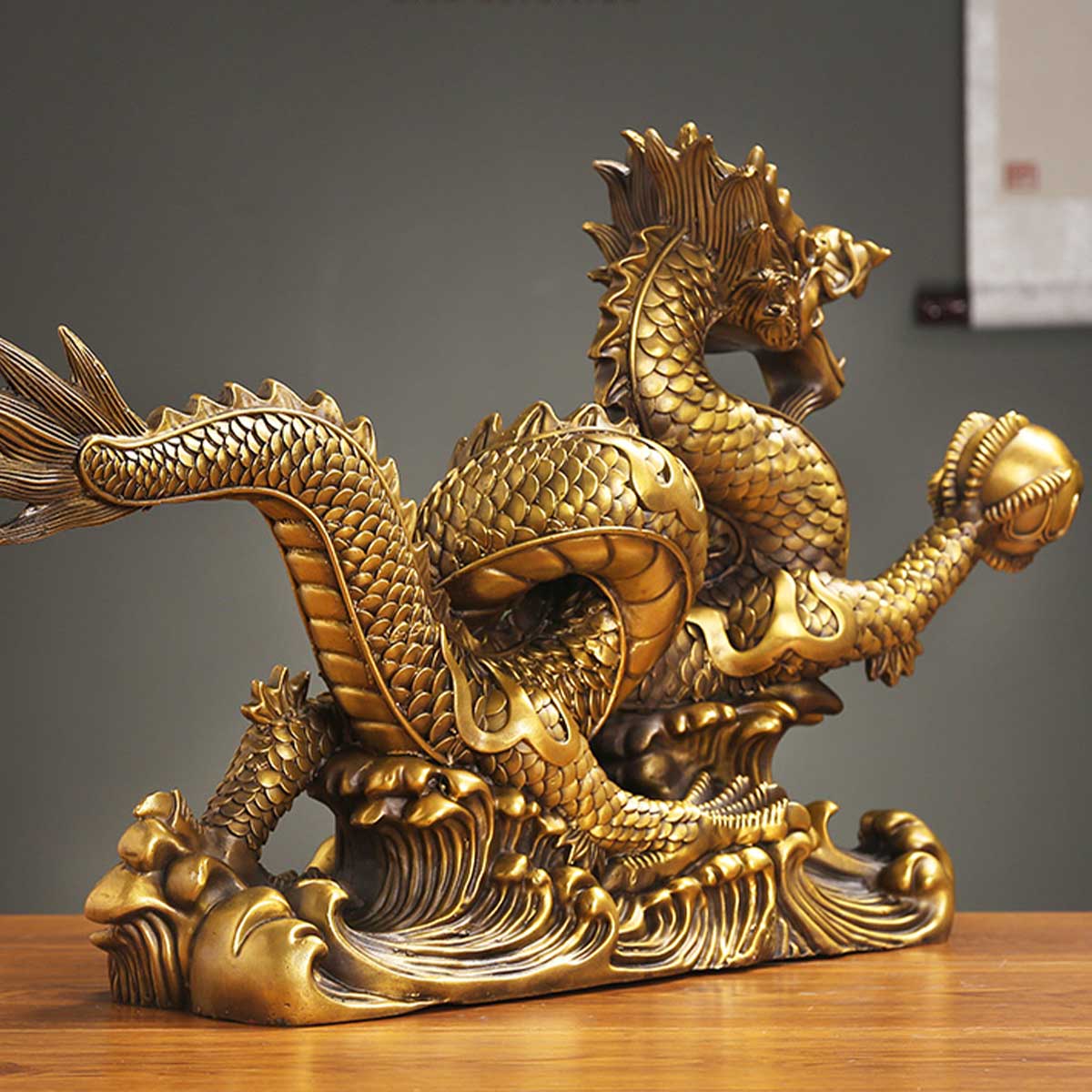 ヤマ 時代金工 古銅 輝銘 宝珠龍 置物 約3.9㎏ F R9062B ヤマ 時代金工