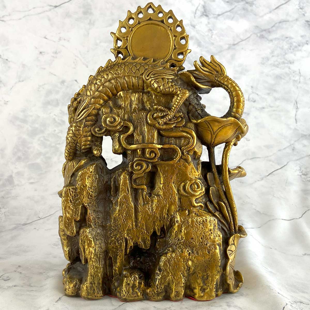 双龍 龍頭観音（騎龍観音）銅製仏像 23cm｜4本爪の龍が支える慈悲と