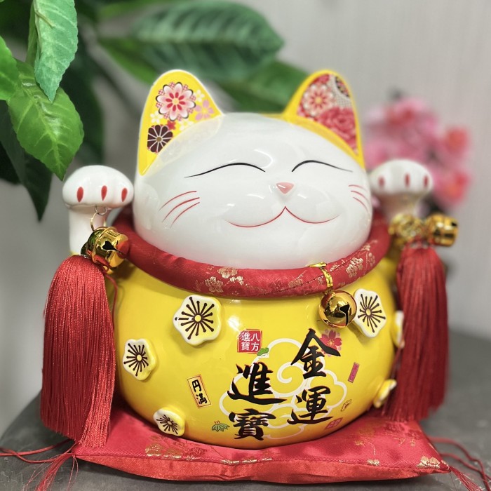 招き猫 金運進宝 進寶 AU24014 黄色 大願成就 招福 まねき猫 ねこ 金運