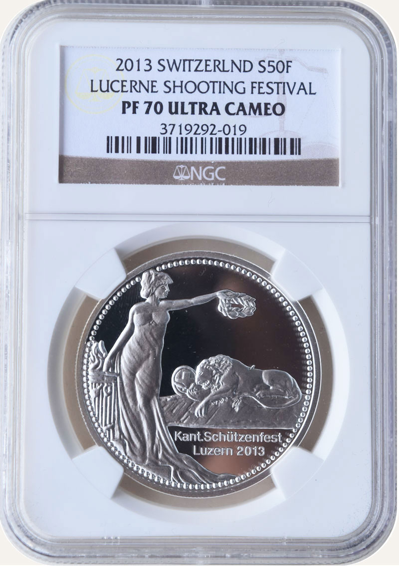 スイス 2013年 射撃祭 ルツェルン 女神と嘆きライオン 50フラン