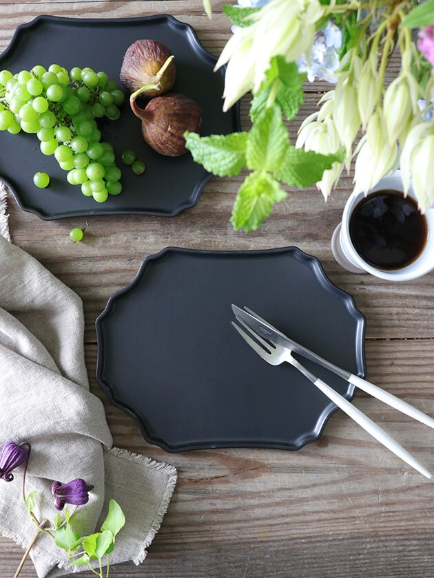 プレートRillaブラック 23 x 17 陶器 お皿 日本製 和洋 サラグレース
