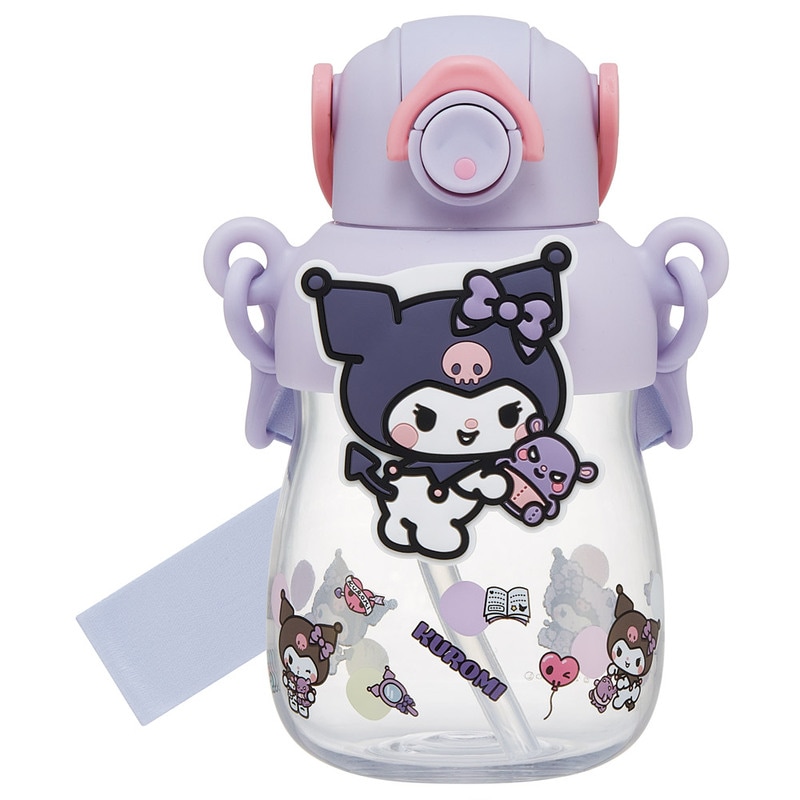 ラバー マスコット付き ストロー ボトル 水筒 650ml ショルダーベルト