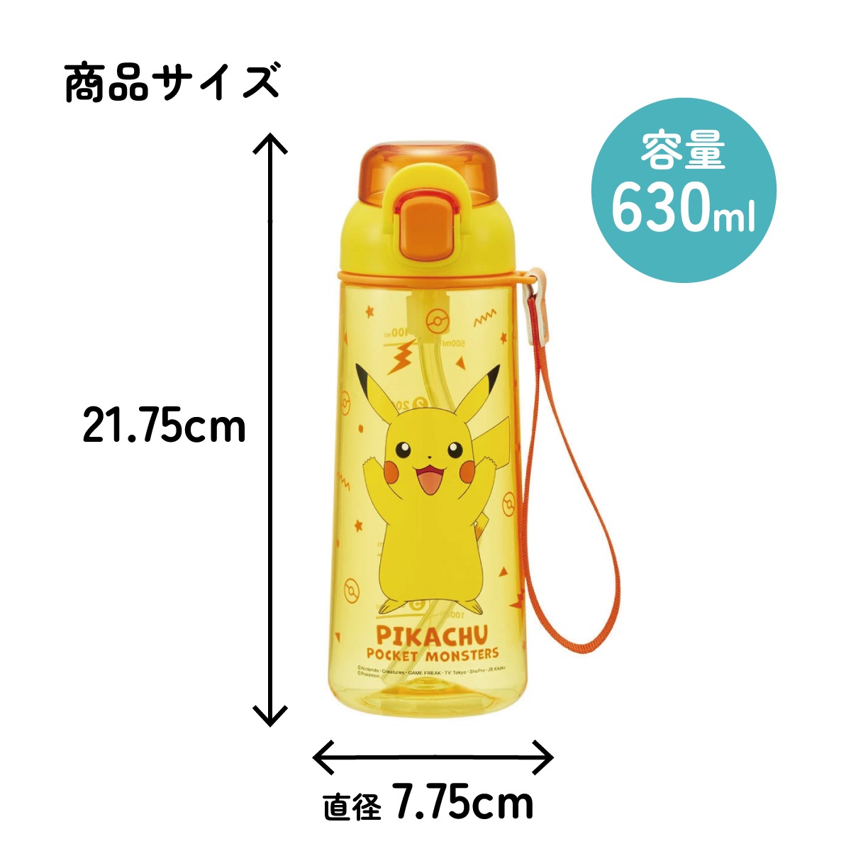 ワンプッシュ ストロー ボトル 水筒 630ml 透明 クリア 子供 キッズ