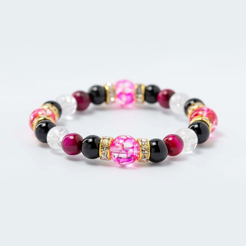 ピンクタイガーアイ×オニキス×クラック水晶 パワーストーン