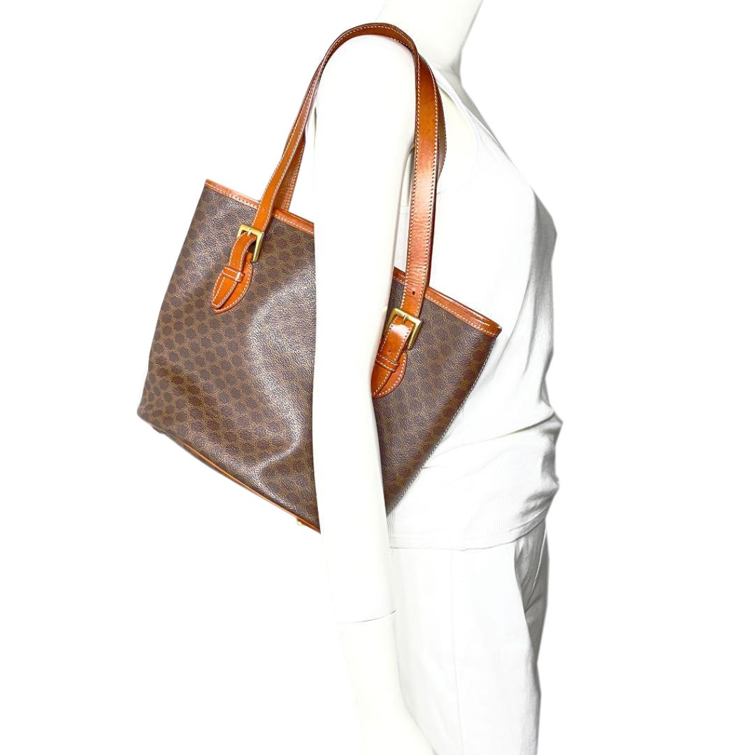 CELINE セリーヌ トートバッグ マカダム柄 PVC レザー ブラウン